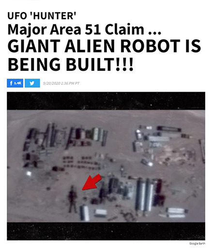 米軍基地エリア51で巨大なエイリアンロボットが作られていた！？　UFO専門家が発見か
