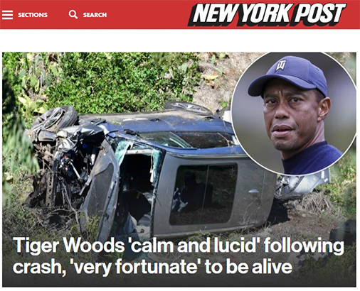 タイガー・ウッズが自動車事故　車大破し重傷「生きているのはとても幸運」
